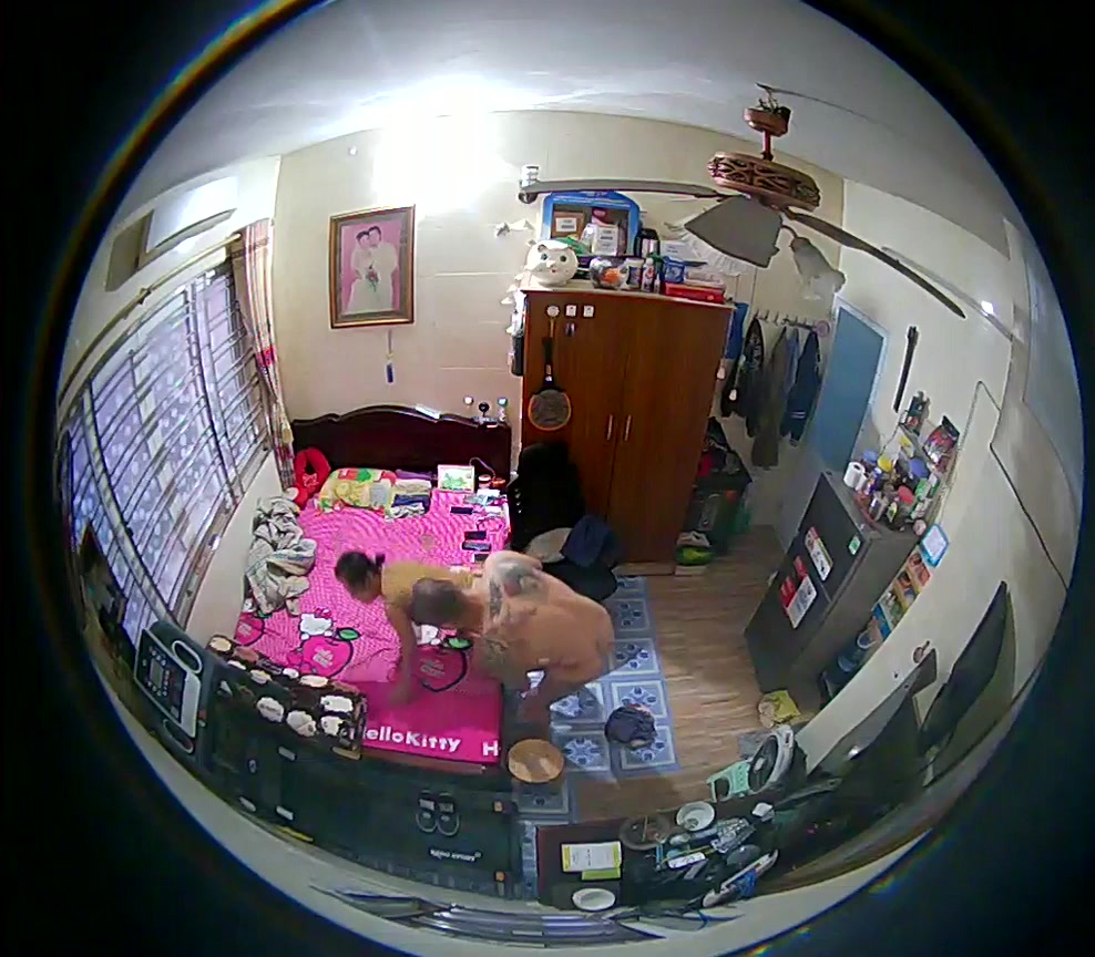 房东家里卧室高处偷放针孔摄像头偷拍到媳妇和纹身猛男偷情啪啪